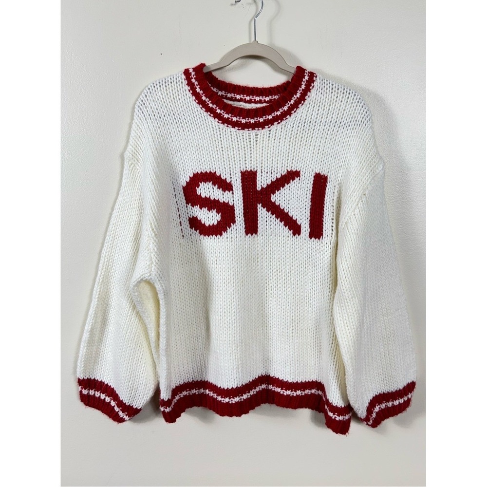 Anthropologie Maeve Graphic Crew Neck Sweater Large SKI Chunky Pullover New